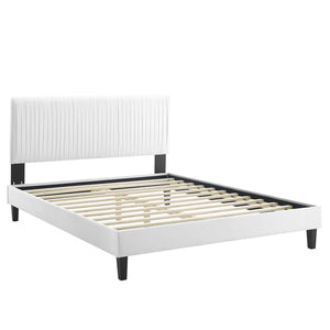 Modway Furniture Peyton Channel Tufted Performance Velvet Full Platform Bed - Glam Deco Style & Durable Support MOD-6870-WHI