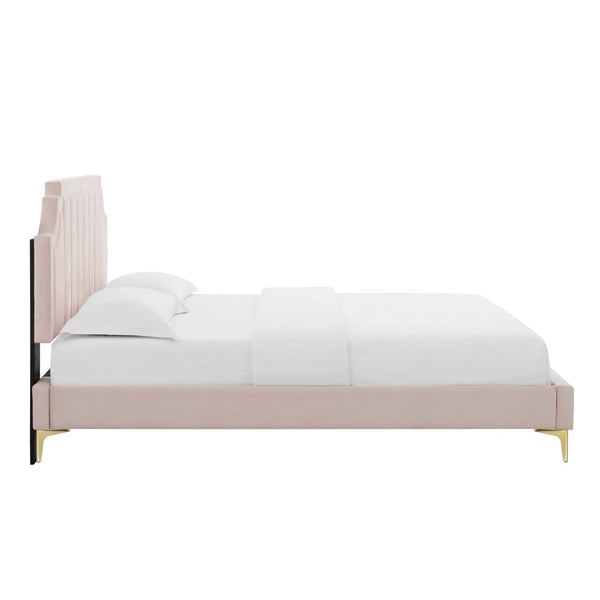 Modway Furniture Sienna Performance Velvet Twin Platform Bed - Glam Deco Style, Stain-Resistant, No Box Spring Needed MOD-6906-PNK
