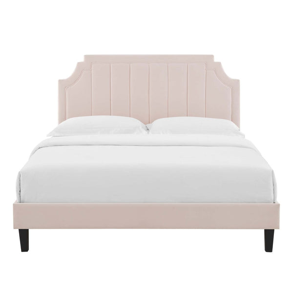 Modway Furniture Sienna Performance Velvet Twin Platform Bed - Glam Deco Design with Channel-Tufted Headboard Pink MOD-6908-PNK