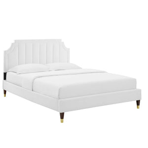 Modway Furniture Sienna Performance Velvet Full Platform Bed – Glam Deco Design, Stain-Resistant & Supportive Comfort MOD-6913-WHI