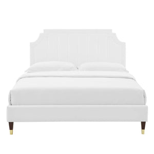 Modway Furniture Sienna Performance Velvet Full Platform Bed – Glam Deco Design, Stain-Resistant & Supportive Comfort MOD-6913-WHI