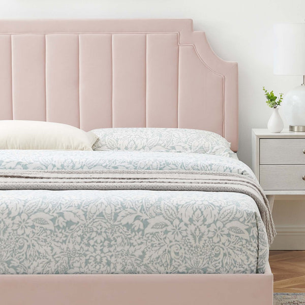 Modway Furniture Sienna Performance Velvet Full Platform Bed - Glam Deco Style with Stain-Resistant Durability and Support Pink MOD-6914-PNK