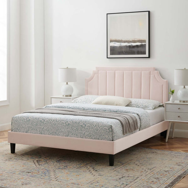 Modway Furniture Sienna Performance Velvet Full Platform Bed - Glam Deco Style with Stain-Resistant Durability and Support Pink MOD-6914-PNK