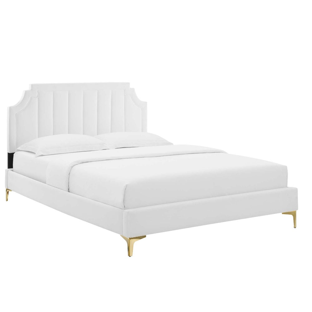 Modway Furniture Sienna Performance Velvet King Platform Bed - Luxe Art Deco Design with Sturdy Support & Style MOD-6918-WHI