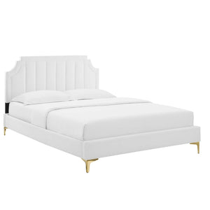 Modway Furniture Sienna Performance Velvet King Platform Bed - Luxe Art Deco Design with Sturdy Support & Style MOD-6918-WHI