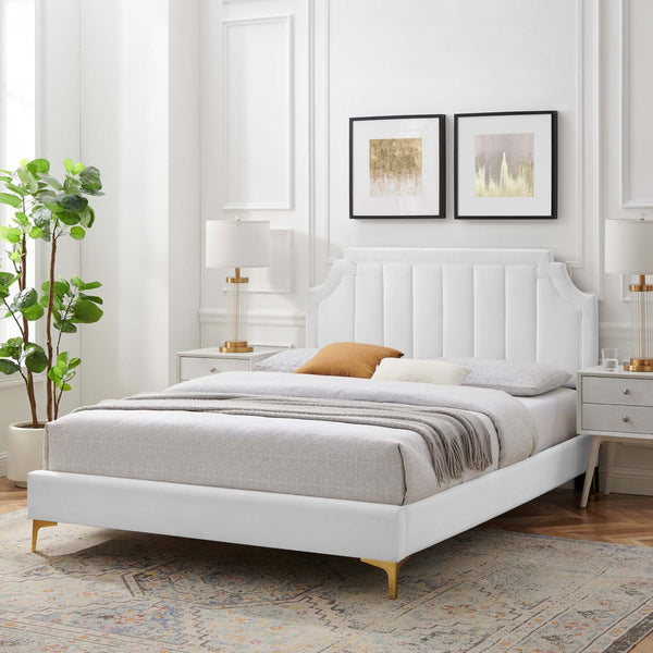 Modway Furniture Sienna Performance Velvet King Platform Bed - Luxe Art Deco Design with Sturdy Support & Style MOD-6918-WHI