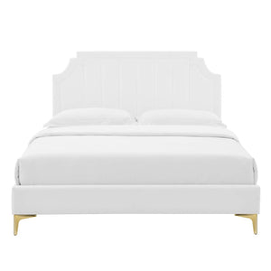 Modway Furniture Sienna Performance Velvet King Platform Bed - Luxe Art Deco Design with Sturdy Support & Style MOD-6918-WHI