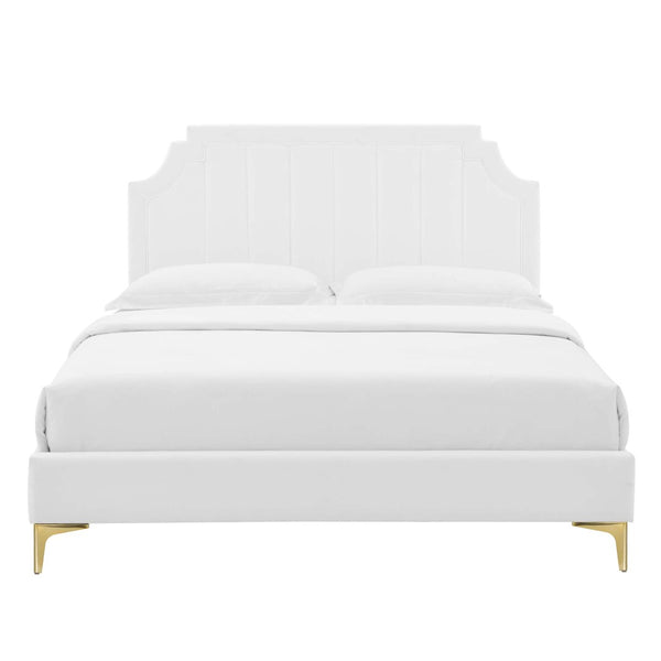 Modway Furniture Sienna Performance Velvet King Platform Bed - Luxe Art Deco Design with Sturdy Support & Style MOD-6918-WHI