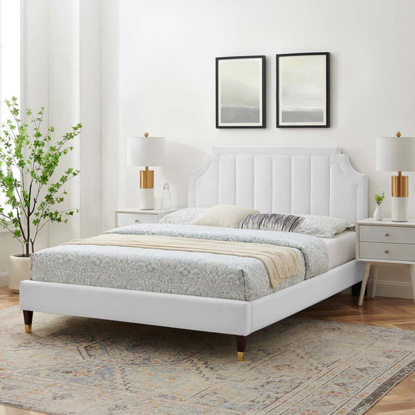 Modway Furniture Sienna King Platform Bed in Performance Velvet - Glam Deco Design with Plush Comfort & Style MOD-6919-WHI
