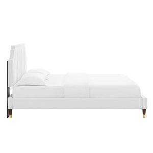 Modway Furniture Sienna King Platform Bed in Performance Velvet - Glam Deco Design with Plush Comfort & Style MOD-6919-WHI
