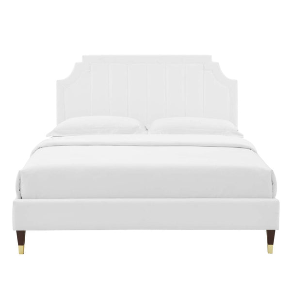 Modway Furniture Sienna King Platform Bed in Performance Velvet - Glam Deco Design with Plush Comfort & Style MOD-6919-WHI