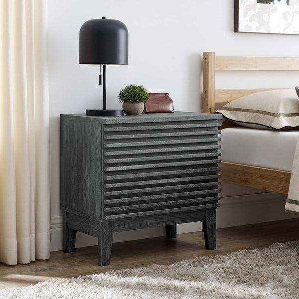 Modway Furniture Render Two-Drawer Nightstand by Modway - Stylish Mid-Century Design for Modern Bedrooms and Living Spaces Charcoal MOD-6964-CHA