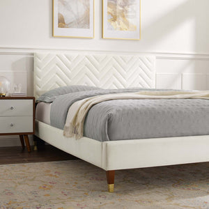Modway Furniture Leah Chevron Tufted Performance Velvet Queen Bed - Stylish Glamour, Durable Support & Easy Care MOD-6969-WHI