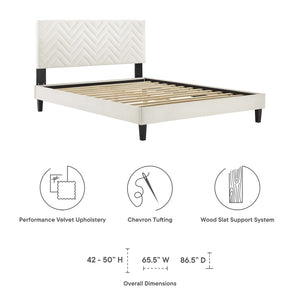Modway Furniture Leah Chevron Tufted Velvet Twin Platform Bed – Stylish, Stain-Resistant, No Box Spring Needed! MOD-6989-WHI