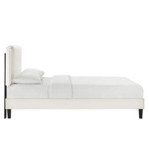 Modway Furniture Zahra Channel Tufted Twin Platform Bed - Glamorous Velvet with Nailhead Trim for Cozy Comfort MOD-6990-WHI