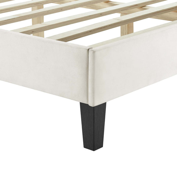 Modway Furniture Zahra Channel Tufted Twin Platform Bed - Glamorous Velvet with Nailhead Trim for Cozy Comfort MOD-6990-WHI