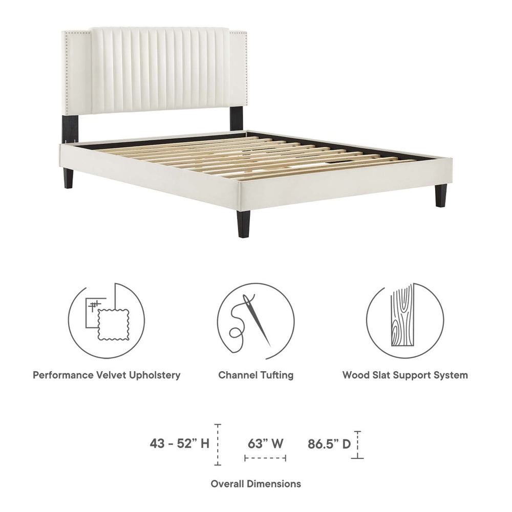 Modway Furniture Zahra Channel Tufted Twin Platform Bed - Glamorous Velvet with Nailhead Trim for Cozy Comfort MOD-6990-WHI