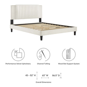 Modway Furniture Zahra Channel Tufted Twin Platform Bed - Glamorous Velvet with Nailhead Trim for Cozy Comfort MOD-6990-WHI