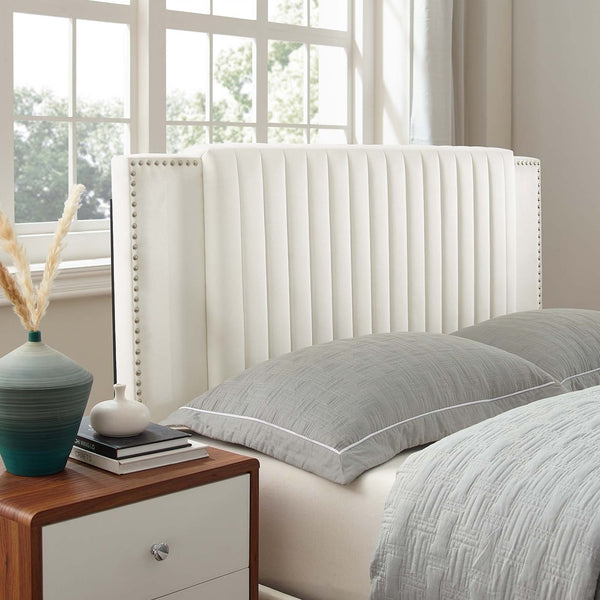 Modway Furniture Zahra Channel Tufted Twin Platform Bed - Glamorous Velvet with Nailhead Trim for Cozy Comfort MOD-6990-WHI