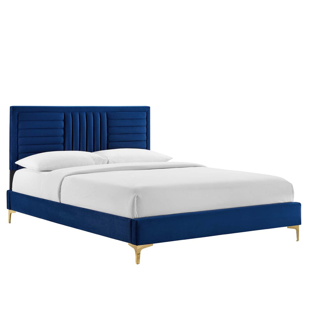 Modway Furniture Sofia Channel Tufted Full Platform Bed in Performance Velvet - Glamorous, Modern Design for Any Room Navy MOD-6995-NAV
