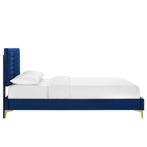 Modway Furniture Sofia Channel Tufted Full Platform Bed in Performance Velvet - Glamorous, Modern Design for Any Room Navy MOD-6995-NAV