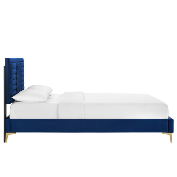 Modway Furniture Sofia Channel Tufted Full Platform Bed in Performance Velvet - Glamorous, Modern Design for Any Room Navy MOD-6995-NAV