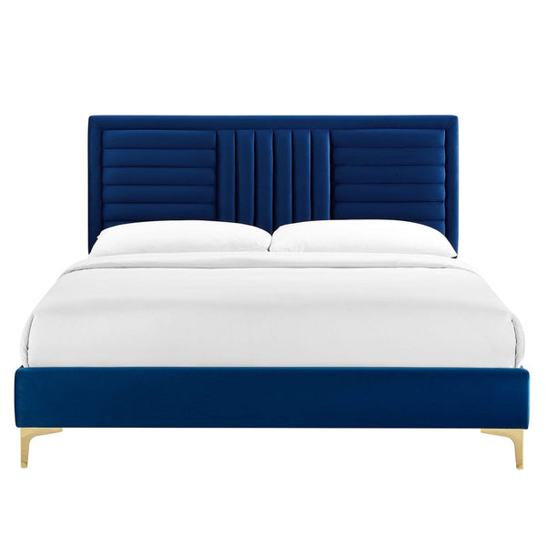Modway Furniture Sofia Channel Tufted Full Platform Bed in Performance Velvet - Glamorous, Modern Design for Any Room Navy MOD-6995-NAV