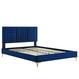 Modway Furniture Sofia Channel Tufted Full Platform Bed in Performance Velvet - Glamorous, Modern Design for Any Room Navy MOD-6995-NAV