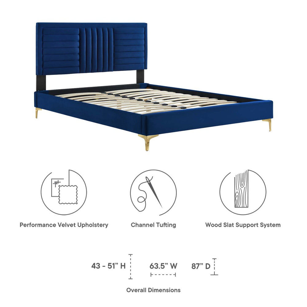 Modway Furniture Sofia Channel Tufted Full Platform Bed in Performance Velvet - Glamorous, Modern Design for Any Room Navy MOD-6995-NAV