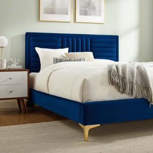 Modway Furniture Sofia Channel Tufted Full Platform Bed in Performance Velvet - Glamorous, Modern Design for Any Room Navy MOD-6995-NAV