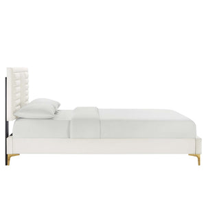 Modway Furniture Sofia Channel Tufted Full Platform Bed in Performance Velvet - Glamorous, Modern Design for Any Room White MOD-6995-WHI