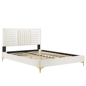 Modway Furniture Sofia Channel Tufted Full Platform Bed in Performance Velvet - Glamorous, Modern Design for Any Room White MOD-6995-WHI