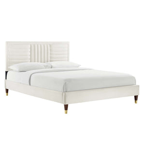 Modway Furniture Sofia Channel Tufted Velvet Full Platform Bed - Chic Glam Design, Sturdy Support, Easy Assembly! MOD-6999-WHI