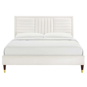 Modway Furniture Sofia Channel Tufted Velvet Full Platform Bed - Chic Glam Design, Sturdy Support, Easy Assembly! MOD-6999-WHI