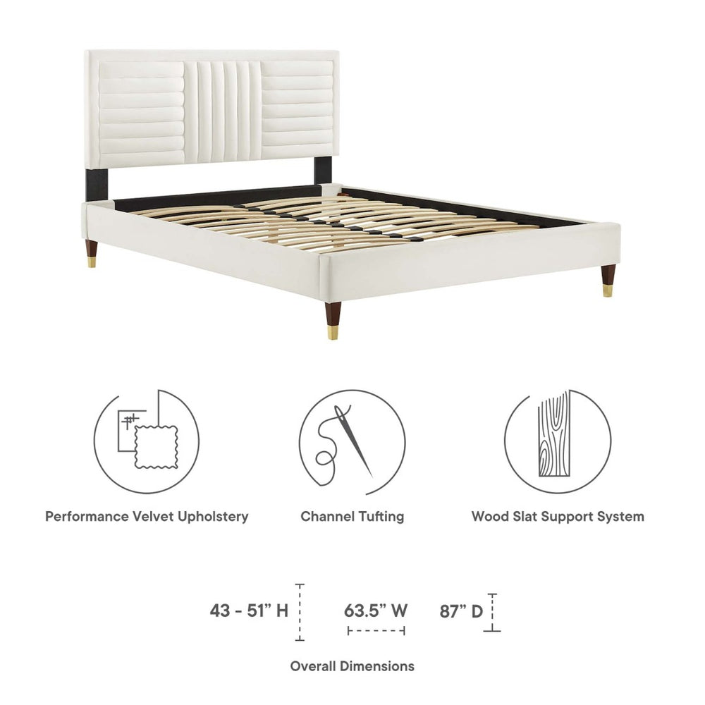 Modway Furniture Sofia Channel Tufted Velvet Full Platform Bed - Chic Glam Design, Sturdy Support, Easy Assembly! MOD-6999-WHI