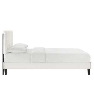 Modway Furniture Leah Chevron Tufted Velvet Full Platform Bed - Modern Glam with Sturdy Support & Easy Assembly MOD-7001-WHI