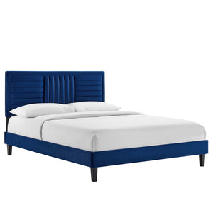 Modway Furniture Sofia Channel Tufted Performance Velvet Full Platform Bed - Stylish Design with Sturdy Support System Navy MOD-7003-NAV