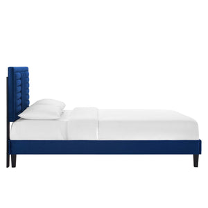 Modway Furniture Sofia Channel Tufted Performance Velvet Full Platform Bed - Stylish Design with Sturdy Support System Navy MOD-7003-NAV