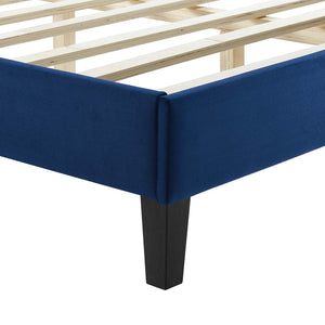 Modway Furniture Sofia Channel Tufted Performance Velvet Full Platform Bed - Stylish Design with Sturdy Support System Navy MOD-7003-NAV