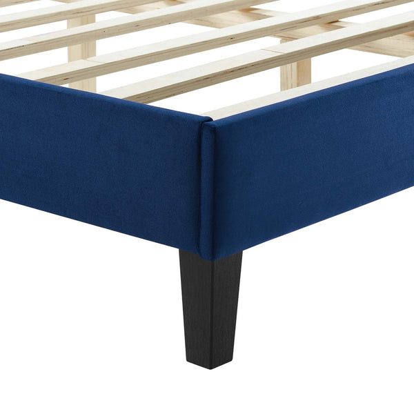 Modway Furniture Sofia Channel Tufted Performance Velvet Full Platform Bed - Stylish Design with Sturdy Support System Navy MOD-7003-NAV