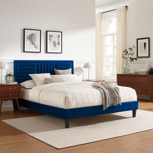 Modway Furniture Sofia Channel Tufted Performance Velvet Full Platform Bed - Stylish Design with Sturdy Support System Navy MOD-7003-NAV