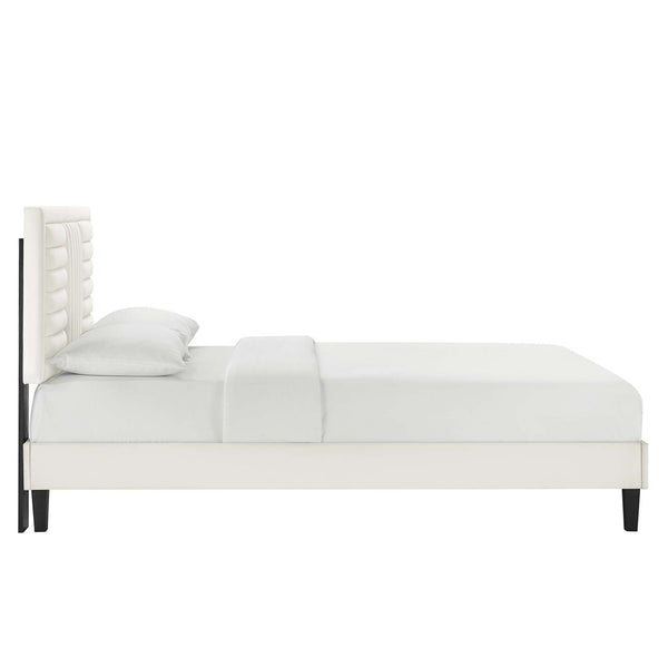 Modway Furniture Sofia Channel Tufted Performance Velvet Full Platform Bed - Stylish Design with Sturdy Support System White MOD-7003-WHI