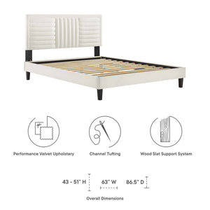 Modway Furniture Sofia Channel Tufted Performance Velvet Full Platform Bed - Stylish Design with Sturdy Support System White MOD-7003-WHI