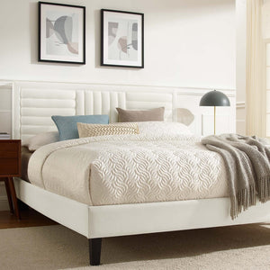 Modway Furniture Sofia Channel Tufted Performance Velvet Full Platform Bed - Stylish Design with Sturdy Support System White MOD-7003-WHI