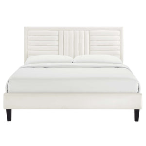 Modway Furniture Sofia King Platform Bed - Modern Channel Tufted Performance Velvet with Stain Resistance & Support MOD-7015-WHI