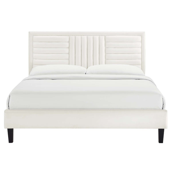 Modway Furniture Sofia King Platform Bed - Modern Channel Tufted Performance Velvet with Stain Resistance & Support MOD-7015-WHI