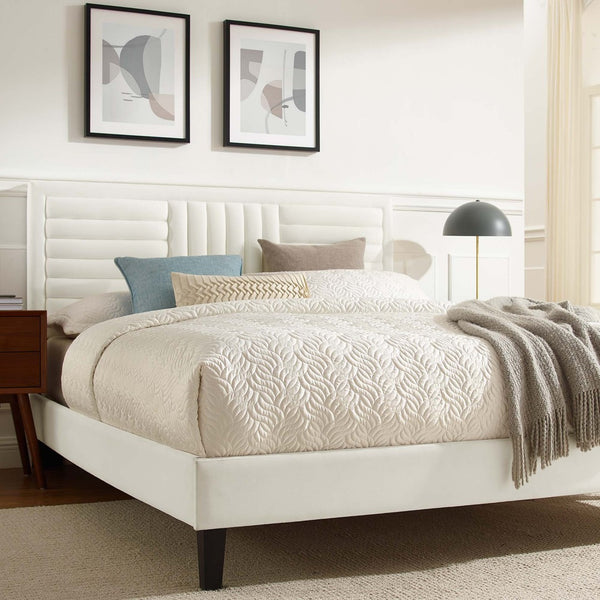 Modway Furniture Sofia King Platform Bed - Modern Channel Tufted Performance Velvet with Stain Resistance & Support MOD-7015-WHI