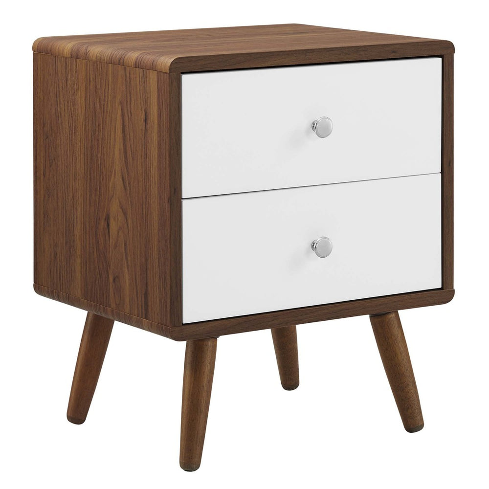 Modway Furniture Transmit 2-Drawer Nightstand - Mid-Century Modern Walnut Finish with White Lacquer Drawers MOD-7017-WAL-WHI