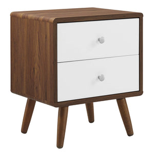 Modway Furniture Transmit 2-Drawer Nightstand - Mid-Century Modern Walnut Finish with White Lacquer Drawers MOD-7017-WAL-WHI