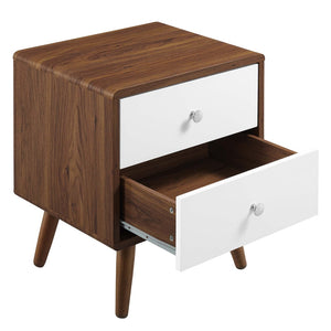 Modway Furniture Transmit 2-Drawer Nightstand - Mid-Century Modern Walnut Finish with White Lacquer Drawers MOD-7017-WAL-WHI
